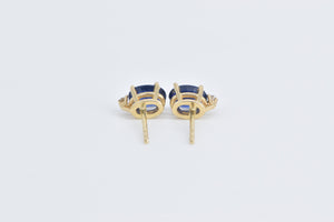 14K Oval Sapphire Diamond Accent Vintage Stud Earrings Yellow Gold