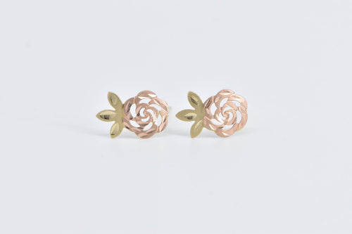 14K Black Hills Rose Pierced Flower Fashion Stud Earrings Yellow Gold