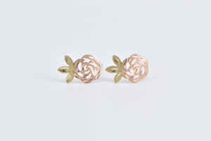 14K Black Hills Rose Pierced Flower Fashion Stud Earrings Yellow Gold