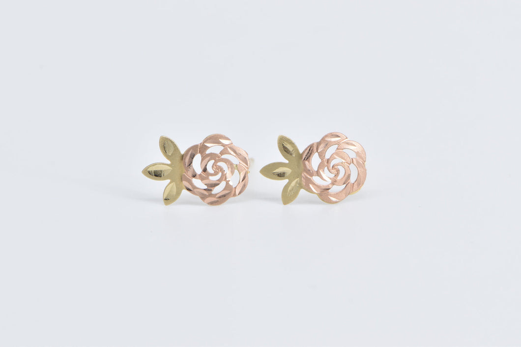 14K Black Hills Rose Pierced Flower Fashion Stud Earrings Yellow Gold