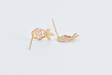 Load image into Gallery viewer, 14K Black Hills Rose Pierced Flower Fashion Stud Earrings Yellow Gold