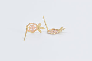 14K Black Hills Rose Pierced Flower Fashion Stud Earrings Yellow Gold