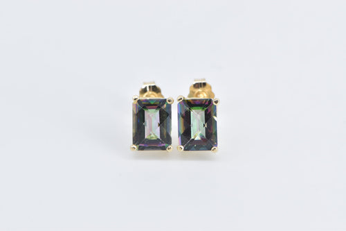 14K Checkerboard Cut Mystic Topaz Stud Earrings Yellow Gold