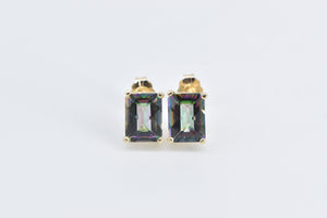 14K Checkerboard Cut Mystic Topaz Stud Earrings Yellow Gold