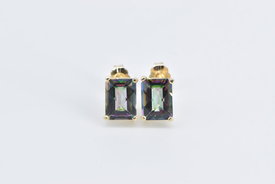 14K Checkerboard Cut Mystic Topaz Stud Earrings Yellow Gold