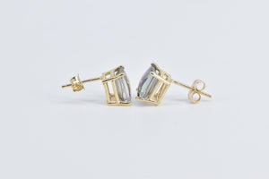 14K Checkerboard Cut Mystic Topaz Stud Earrings Yellow Gold