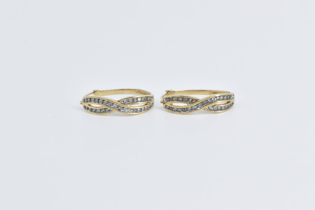 14K Vintage Diamond Twist Oval Fashion Hoop Earrings Yellow Gold