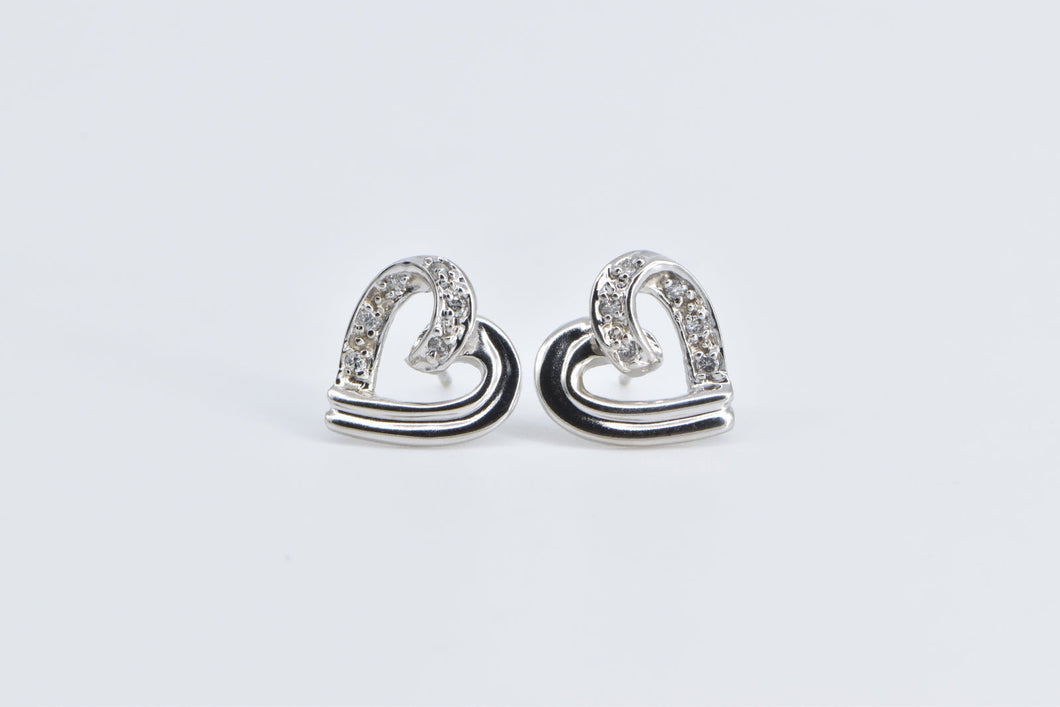 14K Vintage Diamond Heart Love Symbol Stud Earrings White Gold