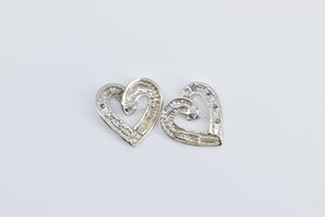 14K Vintage Diamond Heart Love Symbol Stud Earrings White Gold