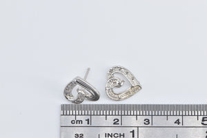 14K Vintage Diamond Heart Love Symbol Stud Earrings White Gold