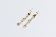 Load image into Gallery viewer, 14K Heart Garnet Topaz Amethyst Tiered Dangle Earrings Yellow Gold