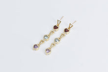 Load image into Gallery viewer, 14K Heart Garnet Topaz Amethyst Tiered Dangle Earrings Yellow Gold