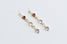 Load image into Gallery viewer, 14K Heart Garnet Topaz Amethyst Tiered Dangle Earrings Yellow Gold