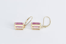 Load image into Gallery viewer, 14K Emerald Cut Pink Topaz Solitaire Dangle Earrings Yellow Gold