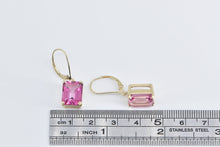 Load image into Gallery viewer, 14K Emerald Cut Pink Topaz Solitaire Dangle Earrings Yellow Gold