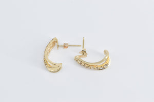 14K 0.29 Ctw Diamond Curved Vintage Hoop Earrings Yellow Gold