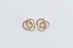 14K Tri Tone Circle Vintage Knot Fashion Stud Earrings Yellow Gold