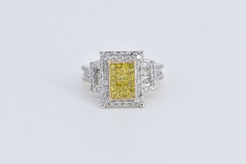 10K 1.20 Ctw Princess Yellow Diamond Statement Ring White Gold