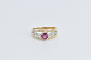 14K Two Tone Natural Ruby Diamond Engagement Ring Yellow Gold