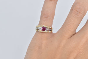 14K Two Tone Natural Ruby Diamond Engagement Ring Yellow Gold