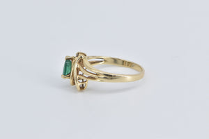 14K Pear Cut Emerald Diamond Swirl Vintage Ring Yellow Gold