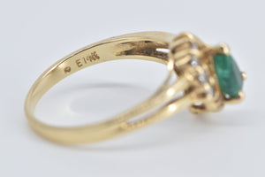 14K Pear Cut Emerald Diamond Swirl Vintage Ring Yellow Gold