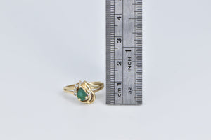 14K Pear Cut Emerald Diamond Swirl Vintage Ring Yellow Gold