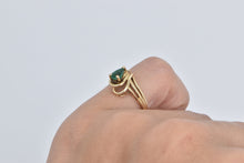 Load image into Gallery viewer, 14K Pear Cut Emerald Diamond Swirl Vintage Ring Yellow Gold