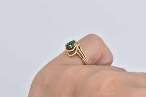 14K Pear Cut Emerald Diamond Swirl Vintage Ring Yellow Gold