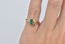 Load image into Gallery viewer, 14K Pear Cut Emerald Diamond Swirl Vintage Ring Yellow Gold