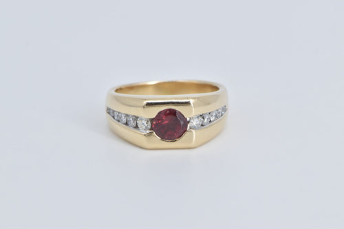 14K Garnet Diamond Vintage Ornate Statement Ring Yellow Gold