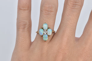 10K Victorian Natural Opal Diamond Accent Cluster Ring Yellow Gold