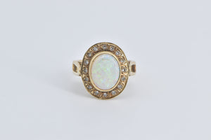 14K Natural Opal Diamond Halo Ornate Statement Ring Yellow Gold