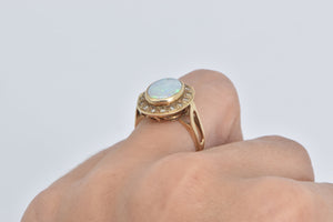 14K Natural Opal Diamond Halo Ornate Statement Ring Yellow Gold