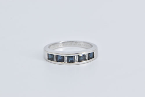 14K Princess Sapphire Baguette Diamond Band Ring White Gold