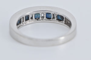 14K Princess Sapphire Baguette Diamond Band Ring White Gold