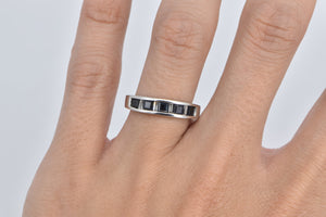 14K Princess Sapphire Baguette Diamond Band Ring White Gold