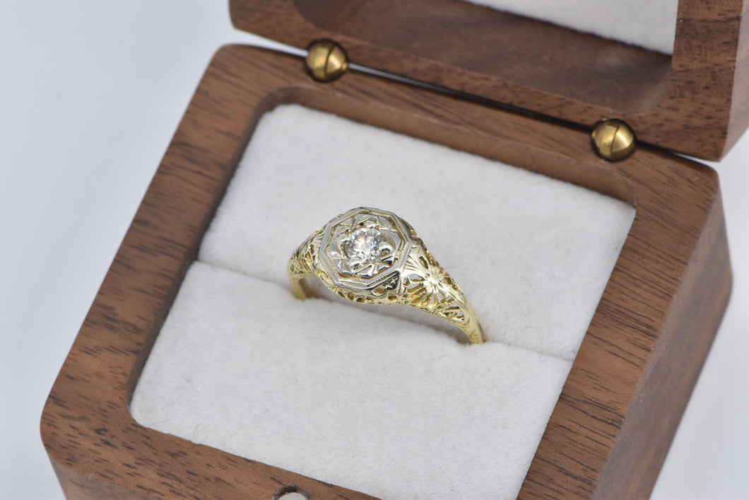 14K 0.20 Ct Ornate Filigree Diamond Engagement Ring Yellow Gold