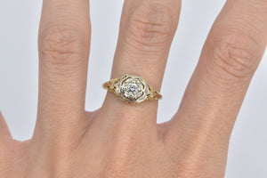 14K 0.20 Ct Ornate Filigree Diamond Engagement Ring Yellow Gold