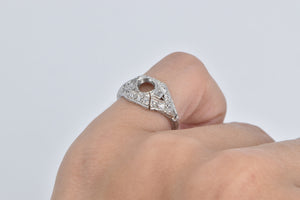 Platinum Art Deco Diamond Encrusted Engagement Setting Ring