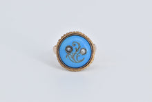 Load image into Gallery viewer, 14K Victorian Turquoise Seed Pearl Swirl Statement Ring Rose Gold