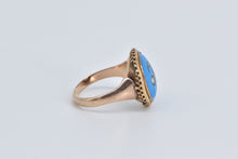 Load image into Gallery viewer, 14K Victorian Turquoise Seed Pearl Swirl Statement Ring Rose Gold