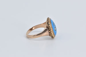 14K Victorian Turquoise Seed Pearl Swirl Statement Ring Rose Gold