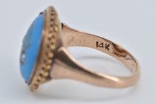 Load image into Gallery viewer, 14K Victorian Turquoise Seed Pearl Swirl Statement Ring Rose Gold