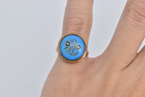 14K Victorian Turquoise Seed Pearl Swirl Statement Ring Rose Gold