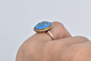 14K Victorian Turquoise Seed Pearl Swirl Statement Ring Rose Gold