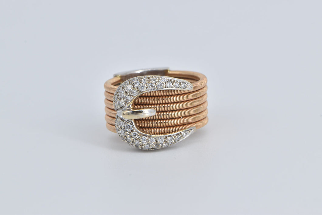 18K 1960's Pave Diamond Encrusted Belt Buckle Ring Rose Gold