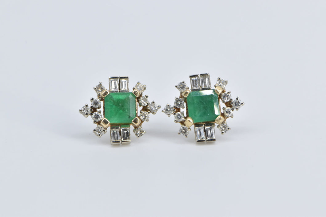 14K 2.30 Ctw Natural Emerald Diamond Vintage Stud Earrings Yellow Gold