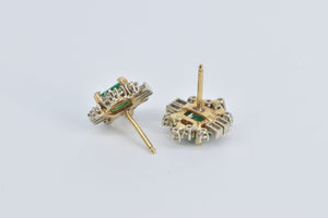 14K 2.30 Ctw Natural Emerald Diamond Vintage Stud Earrings Yellow Gold