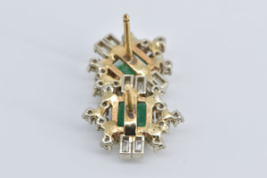 14K 2.30 Ctw Natural Emerald Diamond Vintage Stud Earrings Yellow Gold